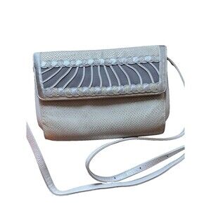 VTG Leather Shoulder Bag Ivory Silver Tres Zeta Italy Y2K 90s